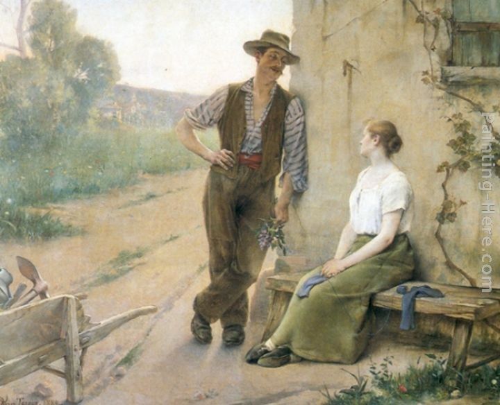 Henri Adriene Tanoux Peasant Couple in Farmyard
